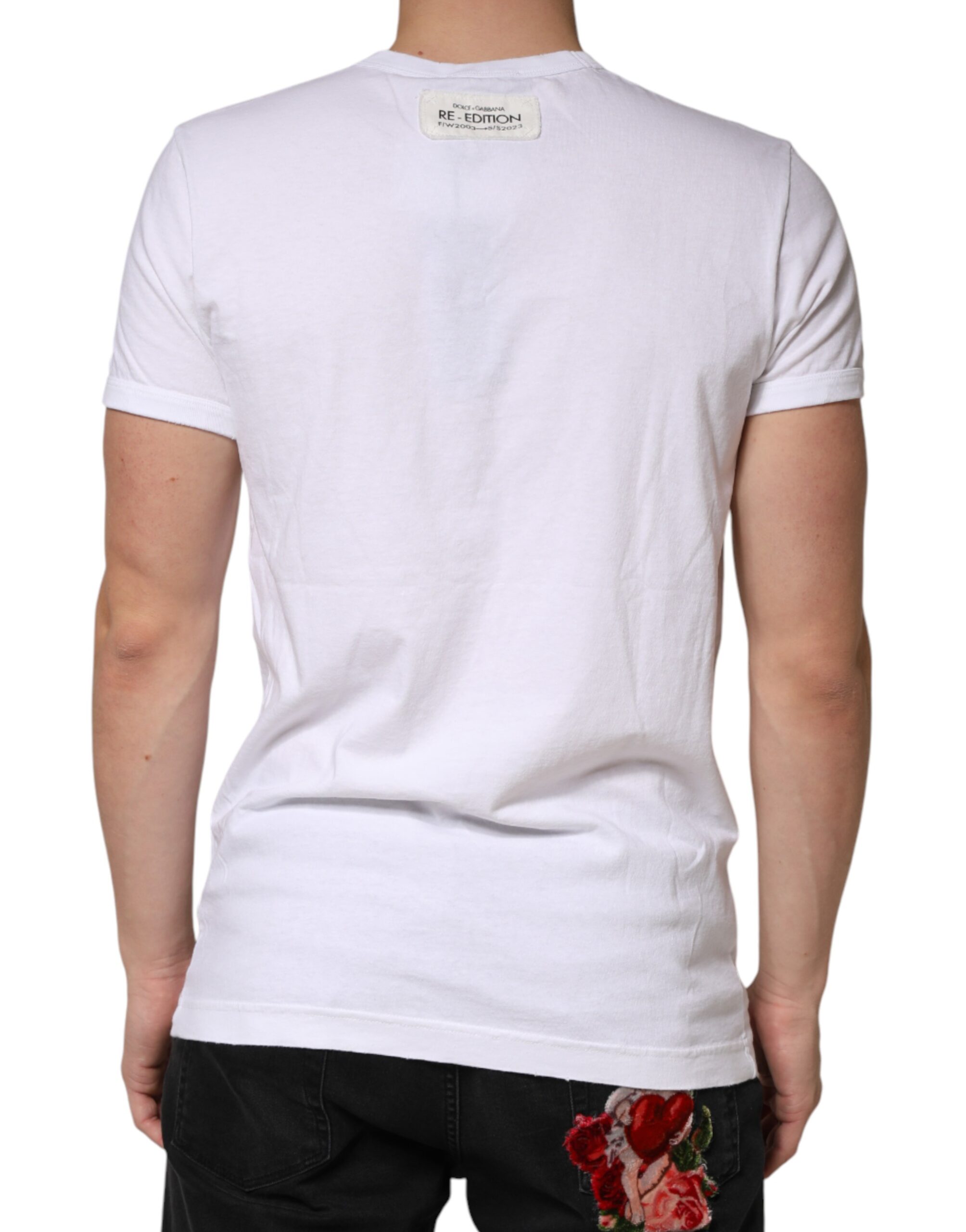 Dolce & Gabbana White Stripes Cotton Crew Neck Tee T-shirt - Image 4