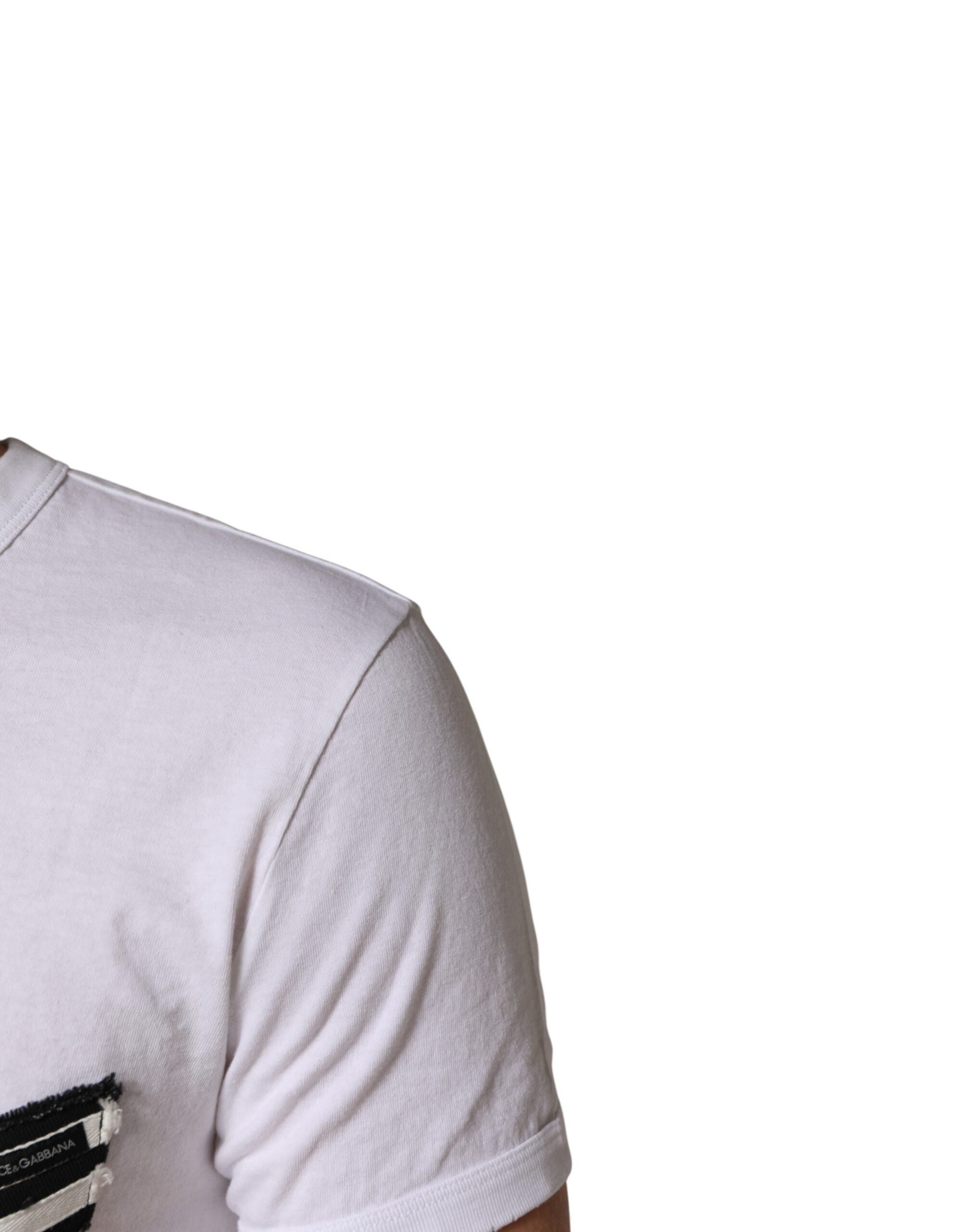 Dolce & Gabbana White Stripes Cotton Crew Neck Tee T-shirt - Image 5